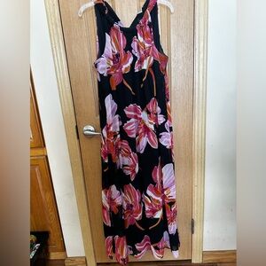 Studio 1940 Black Maxi Dress with Pink and Orange Floral Pattern